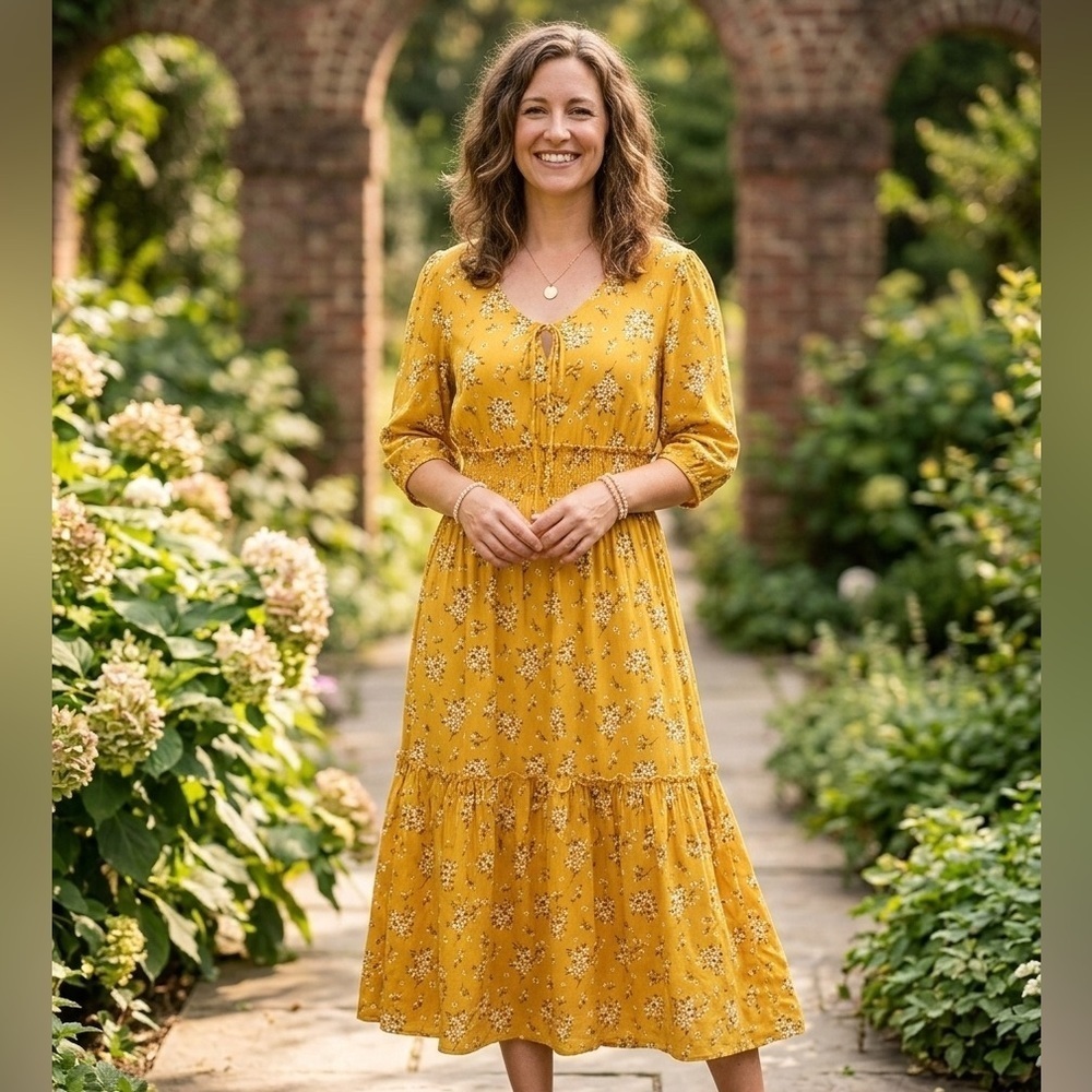 Siren Lily | Yellow Floral Midi Dress | Sz L